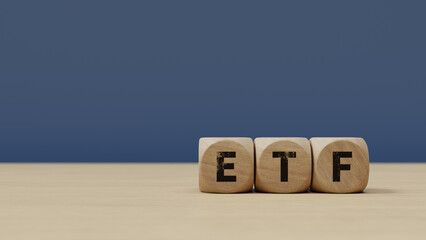 The background of the wooden cube with "ETF" written on it,3d rendering