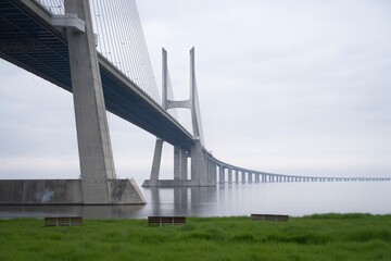 Vasco da Gama Bridge in Lisbon, Portugal. It's a nasty day.