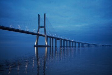 Vasco da Gama Bridge in Lisbon, Portugal. It's a nasty day.