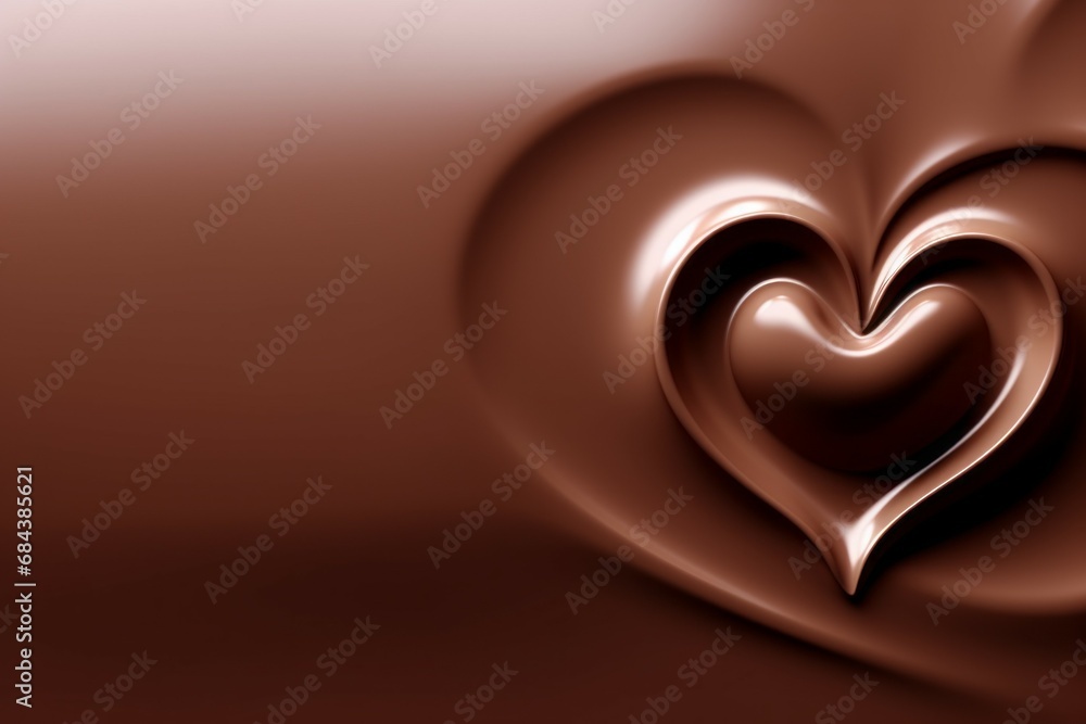 Poster melted chocolate in the shape of a heart. background with selective focus and copy space