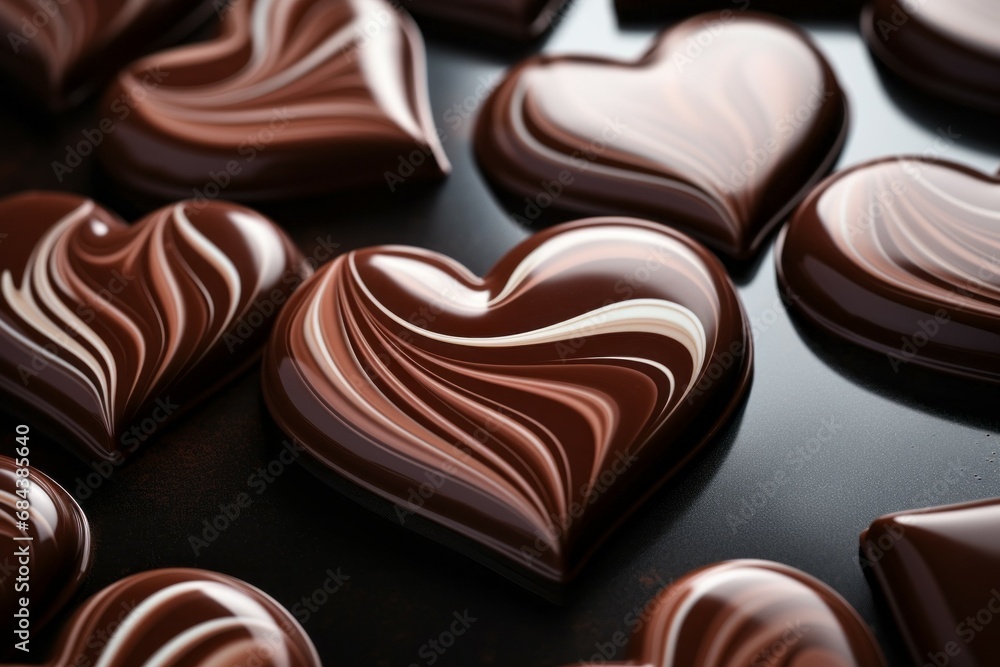 Aufkleber chocolate in the shape of a heart. background with selective focus and copy space