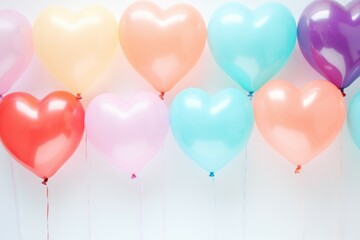 Inflatable heart-shaped balloons on a plain backdrop. Background with selective focus and copy space