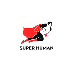 Super Human Flying  With Red Cape Logo Symbol Design Template Flat Style Vector