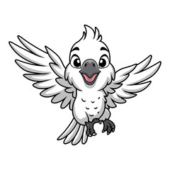 Cute white cockatoo cartoon on white background