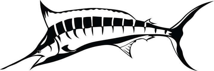 Cartoon Black and White Isolated Illustration Vector Of A Marlin Swordfish