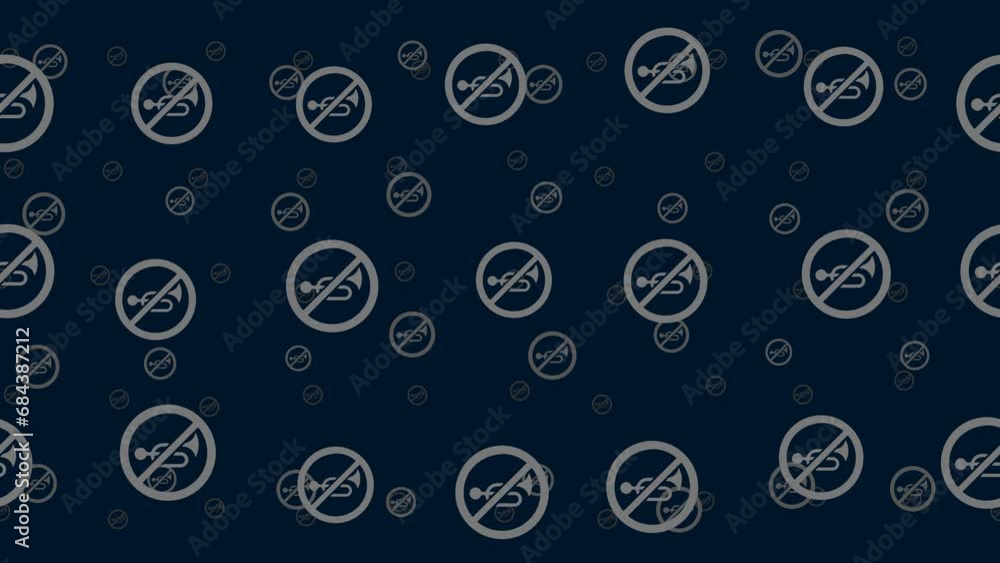 Poster horning prohibited signs float horizontally from left to right. parallax fly effect. floating symbol