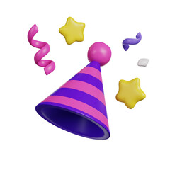 Birthday hat with confetti 3D render icon