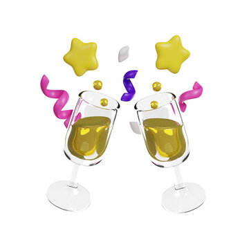Champagne Flutes Glasses 3D render icon