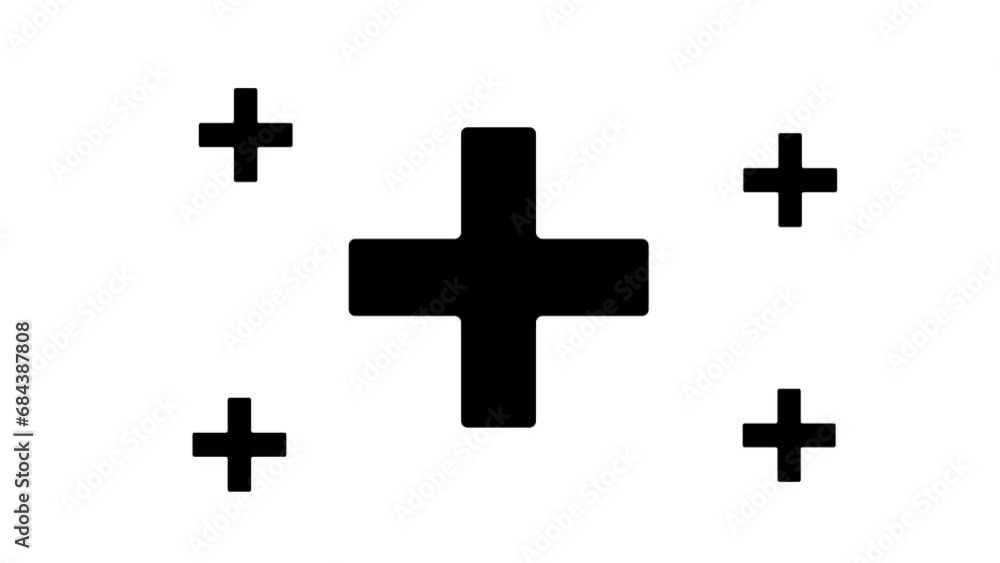 Poster zoom in and out animation the plus symbol. large black symbol in the center and four small symbols a