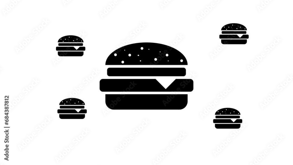 Poster zoom in and out animation the hamburger symbol. large black symbol in the center and four small symb