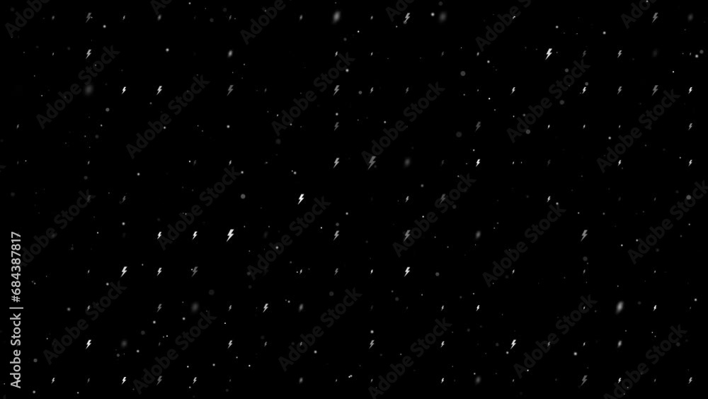 Poster template animation of evenly spaced lightning symbols of different sizes and opacity. animation of t