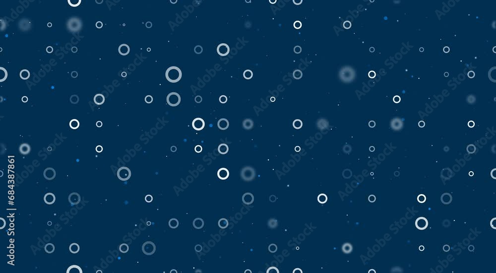 Poster template animation of evenly spaced circle symbols of different sizes and opacity. animation of tran