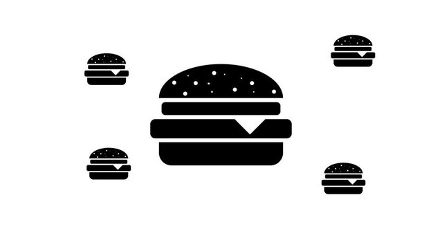 Zoom in and out animation the hamburger symbol. Large black symbol in the center and four small symbols around. Seamless looped 4k animation on white background
