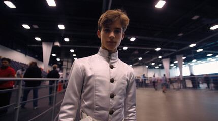 Fototapeta premium young man practicing fencing generative ai