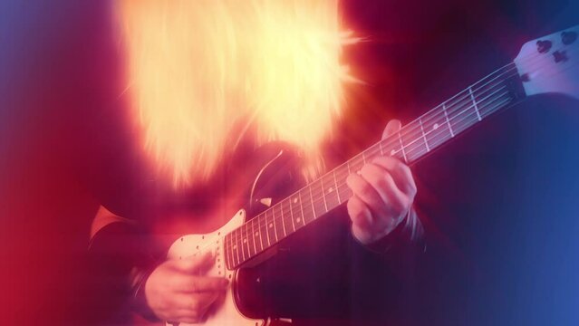 Rock Guitarist With Bright Glowing Hair