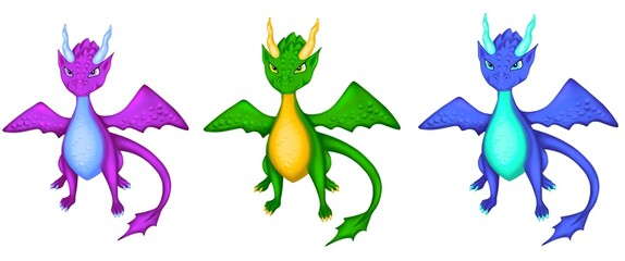  pink dragon green dragon blue dragon