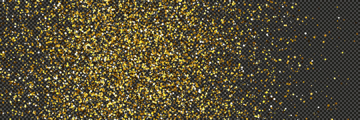 Gold glittering dust with stars on transparent backdrop