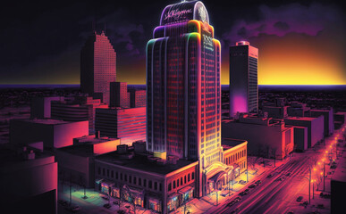 Futuristic Tulsa, Oklahoma, Cityscape Skyscraper, night city skyline