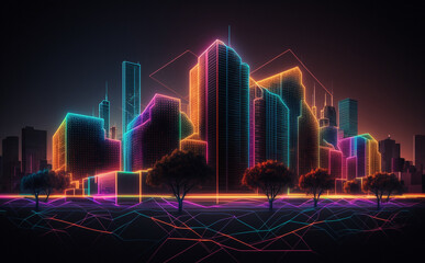 Futuristic Plano, Texas, Cityscape Skyscraper, city skyline at night - obrazy, fototapety, plakaty