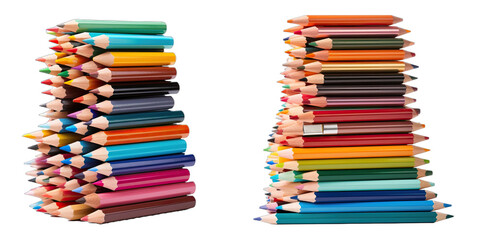 Two stacks of colored pencils on transparent background