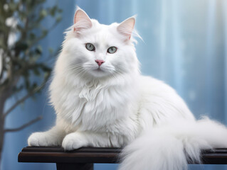 Fototapeta premium Turkish Angora Cat Studio Shot Isolated on Clear Background, Generative AI