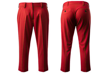 front and back view red pants on transparent background