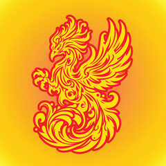Fototapeta premium Yellow Phoenix art design tattoo. vector illusttaion