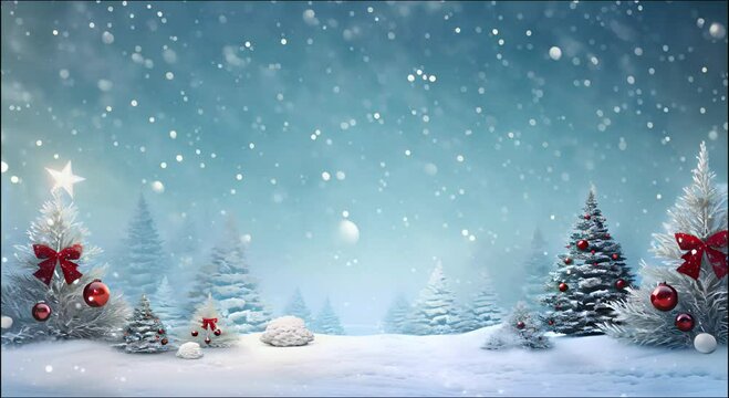 Happy new year and merry christmas, animation composite of Winter scenery and falling snow.