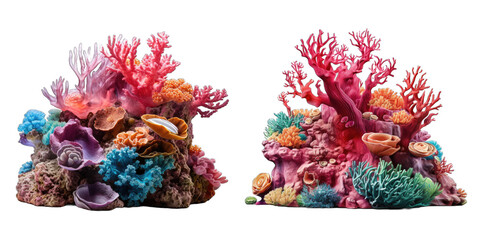 two Coral Couple on a Rocky Perch on them on transparent background