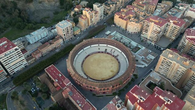 Captivating aerial video of bullfight arena in Malaga, Andalusia region, south Spain
