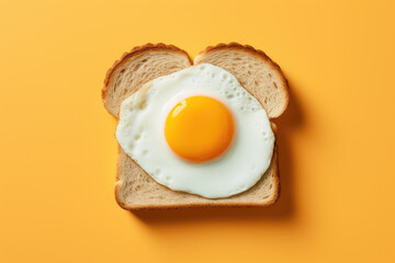 a fresh fried egg with bright yellow yolk on a slice of toast - obrazy, fototapety, plakaty