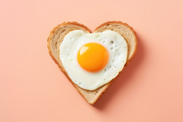 A fried egg on a heart shaped slice of toast - obrazy, fototapety, plakaty