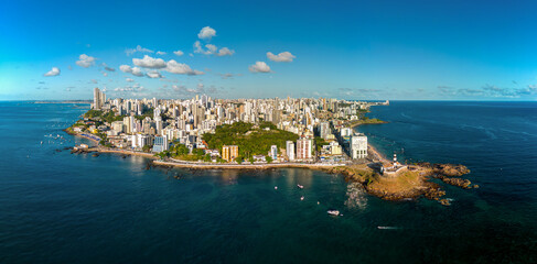 Vista Aérea do Farol da Barra e Porto da Barra no município de Salvador, Bahia, Brasil