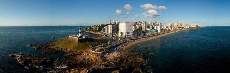 Vista Aérea do Farol da Barra no município de Salvador, Bahia, Brasil - obrazy, fototapety, plakaty
