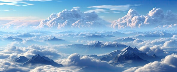 Fototapeta premium Tranquil Horizon - Heavenly Cloudscape Background, Serene Sky, Surreal Nature Art. Generative AI