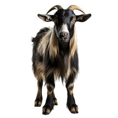 Portrait of a goat isolated on transparent background cutout, PNG file.