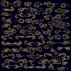 Golden vintage floral elements art deco style decoration. Vector graphic elements for design vector elements. Swirl elements decorative illustration. 