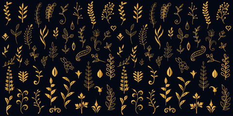 Golden vintage floral elements art deco style decoration. Vector graphic elements for design vector elements. Swirl elements decorative illustration. 