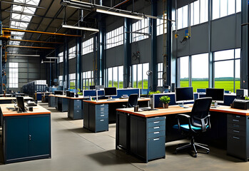 room,office,Industrial and practical with tools, machines, and workers in a factory,Generative AI
