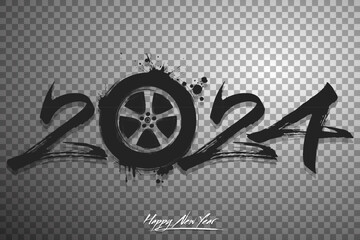 Happy New Year 2024 and car wheel