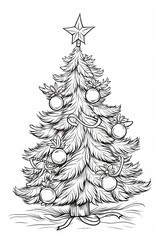 christmas tree, black and white outline drawing