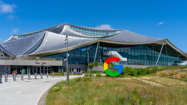 Google Bay View corporate campus in Mountain View, California, USA - June 8, 2023. Google Bay View Campus is located on a 42-acre site adjacent to NASA Ames Research Center.