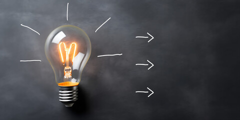 Light bulb, creativity and idea concept, arrows to list ideas