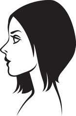 Stylized portrait of a beautiful young woman in drawing style. Vector illustration of a girl face in profile.