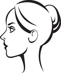 Illustration portrait young beautiful girl on profile. Picture silhouette of woman in line art style
