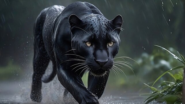A black leopard in the forest moments before attacking victim