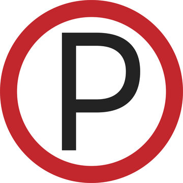 Isolated red round street sign letter P for Parking area in white , car, automotive, motorcycle parking sign
