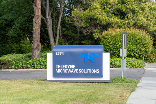 Teledyne Microwave Solutions sign is seen at its headquarters in Mountain View, California, USA, June 11, 2023. Teledyne Microwave Solutions (TMS) delivers microwave technologies. 