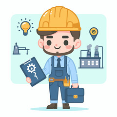 engineer vector character colorful simple design white background eps8