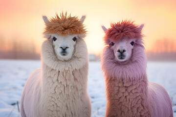 portrait llama, pair llamas, nature background